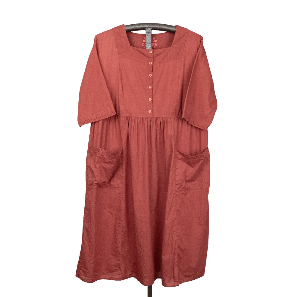 Gudrun Sjoden 10 Colors Dusty Rose Rust Organic Cotton Swing Dress XL Lagenlook